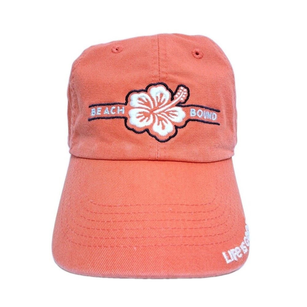 LIFE IS GOOD Hibiscus Tropical Beach Bound Coral Hat Floral Vacation Cap